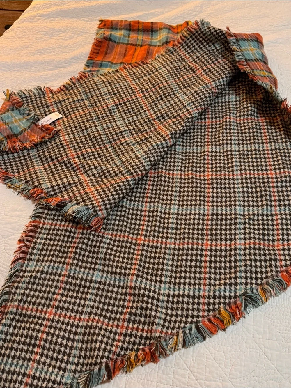 The Limited Orange & Blue Plaid Reversible Shawl Wrap Scarf